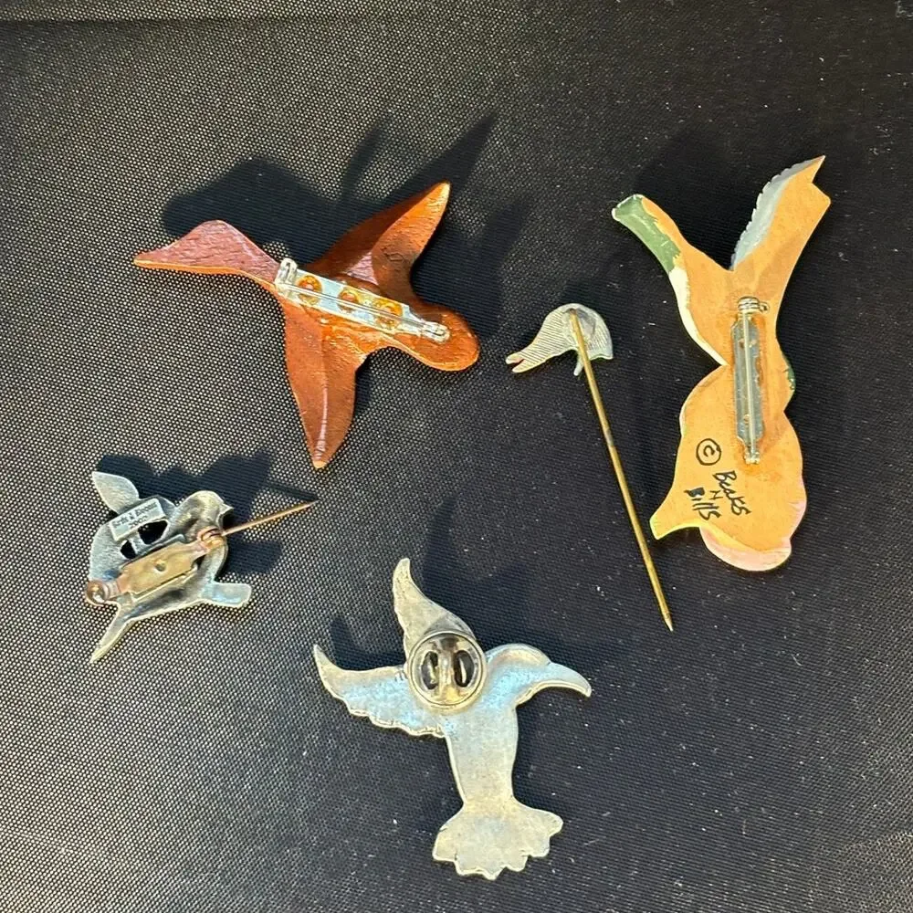 Lot 5 Bird Duck Hummingbird Stick Pins Lapel Estate Jewelry